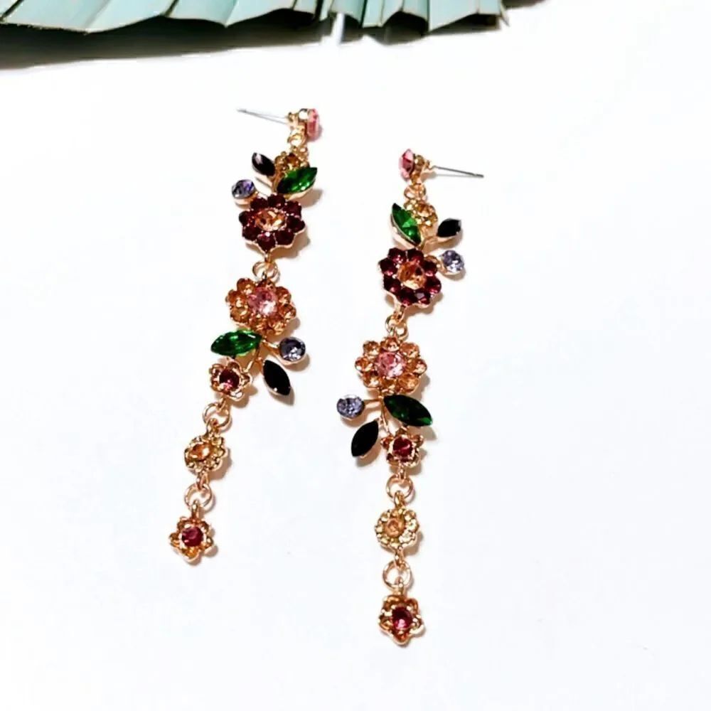 Flower drop earrings S190 - Picture 2 of 4